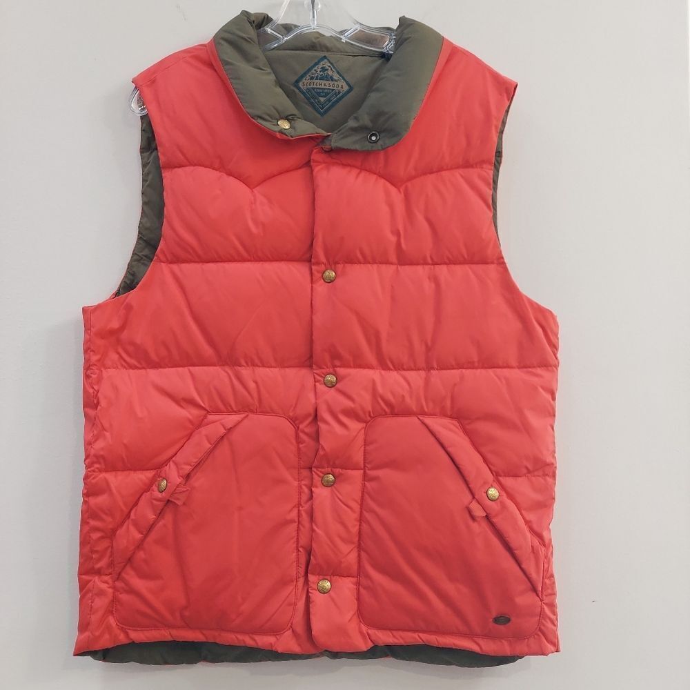 Scotch & Soda Men's Reversible Red and Olive Green Puffer Vest Sz L